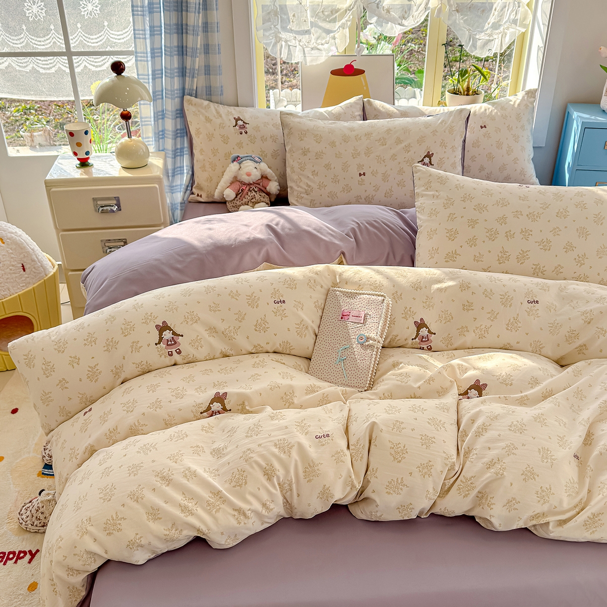 91家纺网 家纺一手货源 找家纺 铺尚美家纺 2026新款A类古法水洗仿棉云感纱四件套 安娜