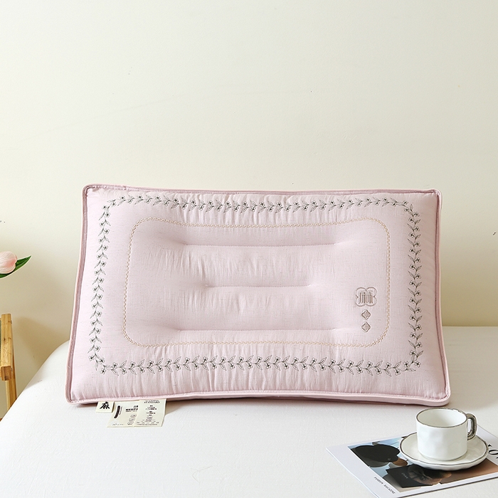 糖果枕芯 2026新款亚麻护颈枕头天然亚麻枕芯贴合颈椎护颈枕芯 亚麻-粉色