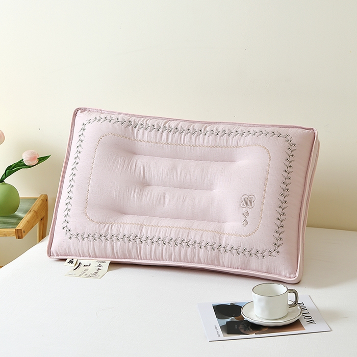 91家纺网 家纺一手货源 找家纺 糖果枕芯 2026新款亚麻护颈枕头天然亚麻枕芯贴合颈椎护颈枕芯 亚麻-粉色