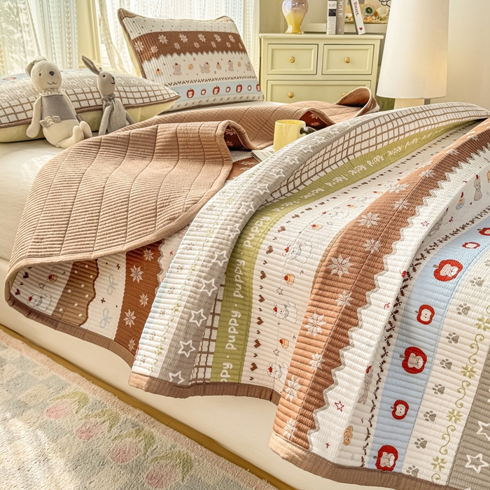 91家纺网 家纺一手货源 找家纺 家喜爱 2026新款木棉皱皱纱床盖（可提供买家秀） 蛋糕小狗