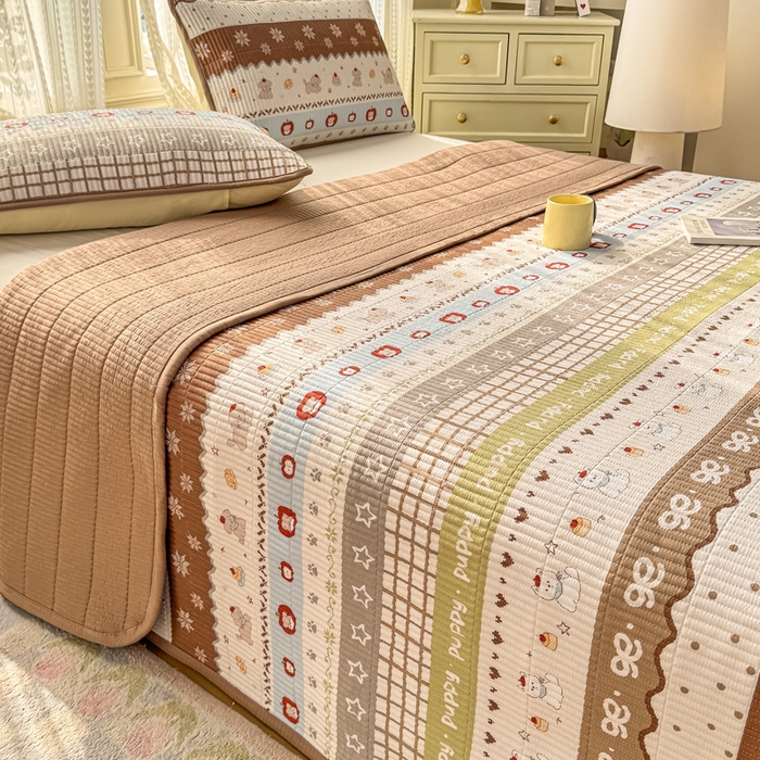 91家纺网 家纺一手货源 找家纺 家喜爱 2026新款木棉皱皱纱床盖（可提供买家秀） 蛋糕小狗