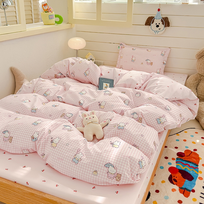 91家纺网 家纺一手货源 找家纺 良佐生活  2026年新款A类铂金精梳全棉学生三件套 乐兔粉