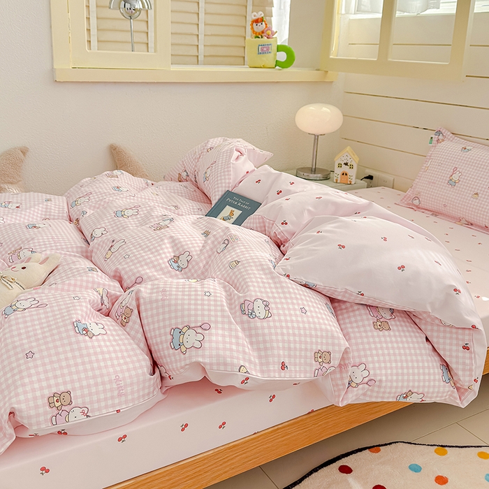 91家纺网 家纺一手货源 找家纺 良佐生活  2026年新款A类铂金精梳全棉学生三件套 乐兔粉