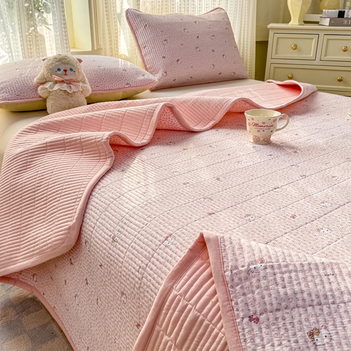 91家纺网 家纺一手货源 找家纺 家喜爱 2026新款木棉皱皱纱床盖（可提供买家秀） 粉豹Kitty