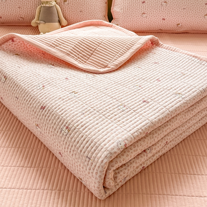 91家纺网 家纺一手货源 找家纺 家喜爱 2026新款木棉皱皱纱床盖（可提供买家秀） 粉豹Kitty