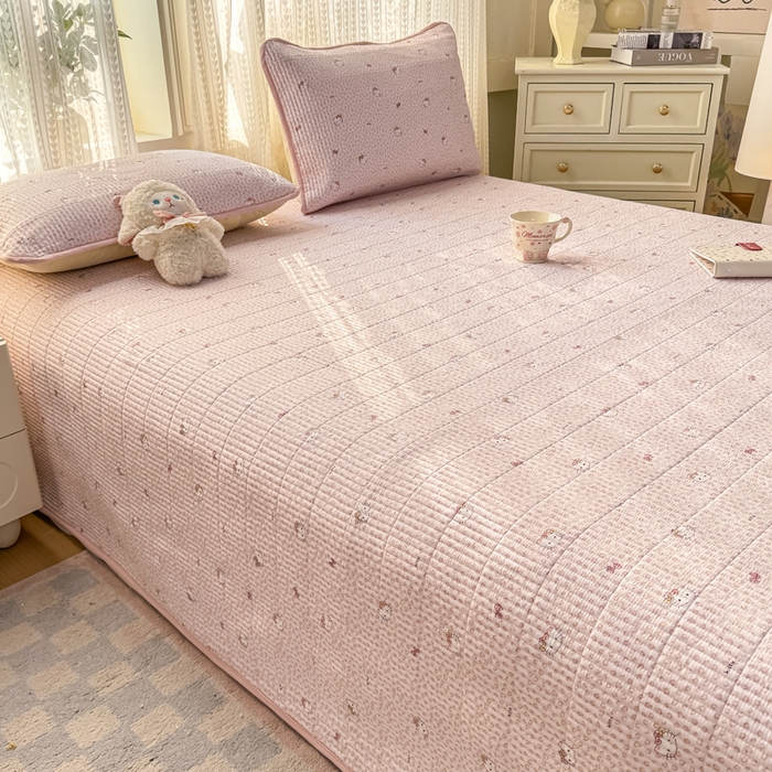 91家纺网 家纺一手货源 找家纺 家喜爱 2026新款木棉皱皱纱床盖（可提供买家秀） 粉豹Kitty