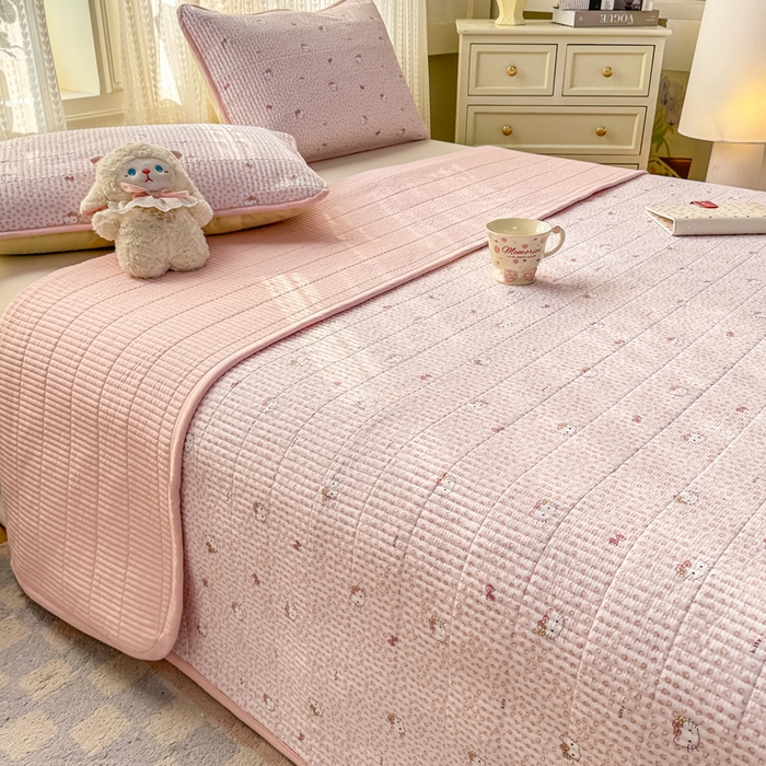 91家纺网 家纺一手货源 找家纺 家喜爱 2026新款木棉皱皱纱床盖（可提供买家秀） 粉豹Kitty