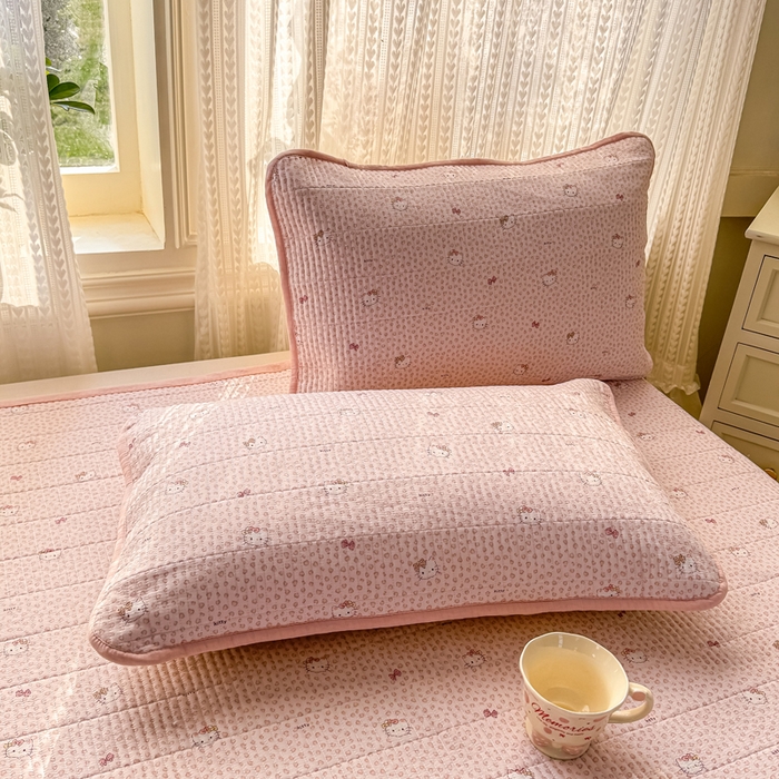 91家纺网 家纺一手货源 找家纺 家喜爱 2026新款木棉皱皱纱床盖（可提供买家秀） 粉豹Kitty