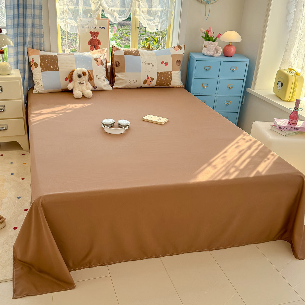 91家纺网 家纺一手货源 找家纺 铺尚美家纺 2026新款A类古法水洗仿棉云感纱四件套 布丁狗