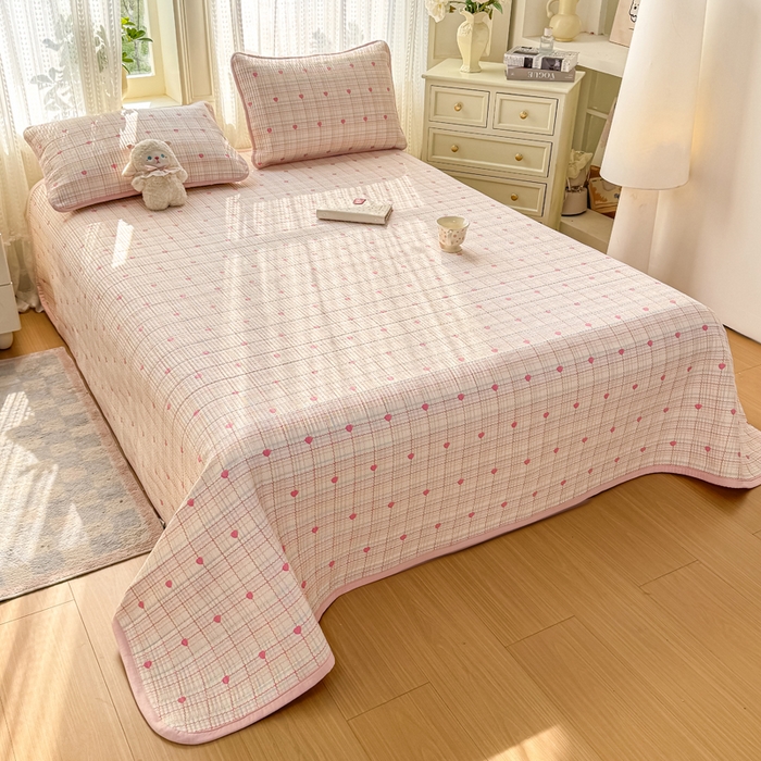 91家纺网 家纺一手货源 找家纺 家喜爱 2026新款木棉皱皱纱床盖（可提供买家秀） 粉色格格心