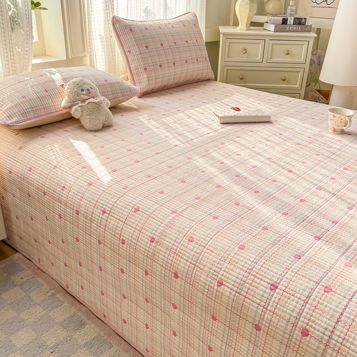 91家纺网 家纺一手货源 找家纺 家喜爱 2026新款木棉皱皱纱床盖（可提供买家秀） 粉色格格心