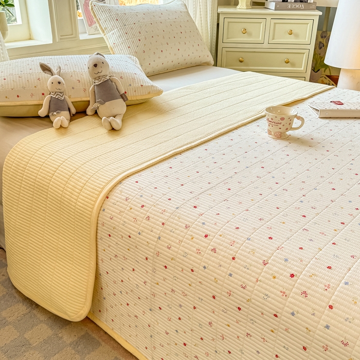 91家纺网 家纺一手货源 找家纺 家喜爱 2026新款木棉皱皱纱床盖（可提供买家秀） 黄色小花