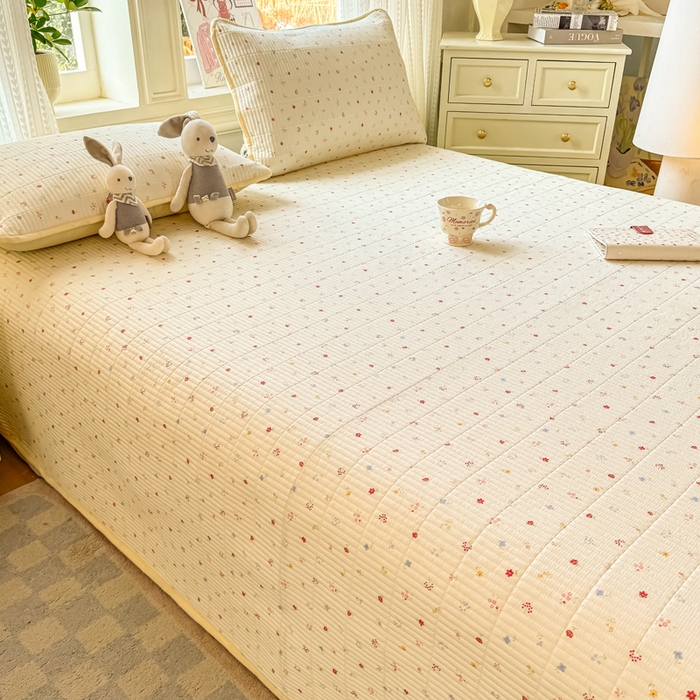 91家纺网 家纺一手货源 找家纺 家喜爱 2026新款木棉皱皱纱床盖（可提供买家秀） 黄色小花