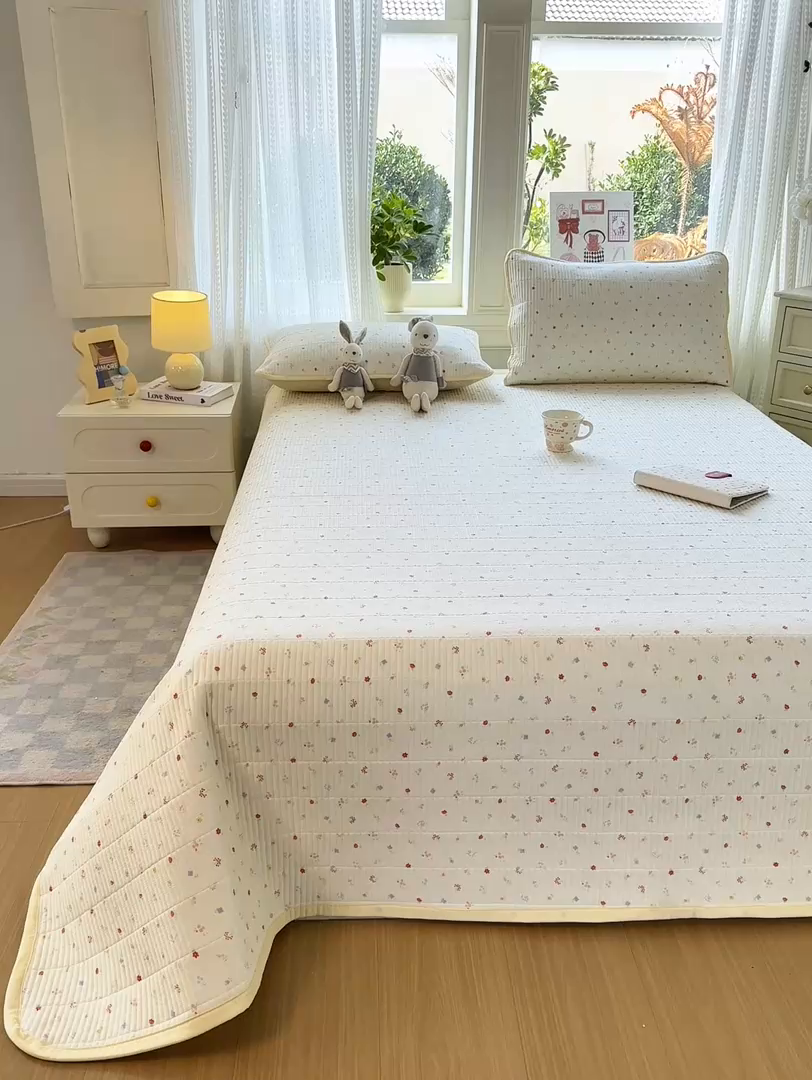 91家纺网 家纺一手货源 找家纺 家喜爱 2026新款木棉皱皱纱床盖（可提供买家秀） 黄色小花