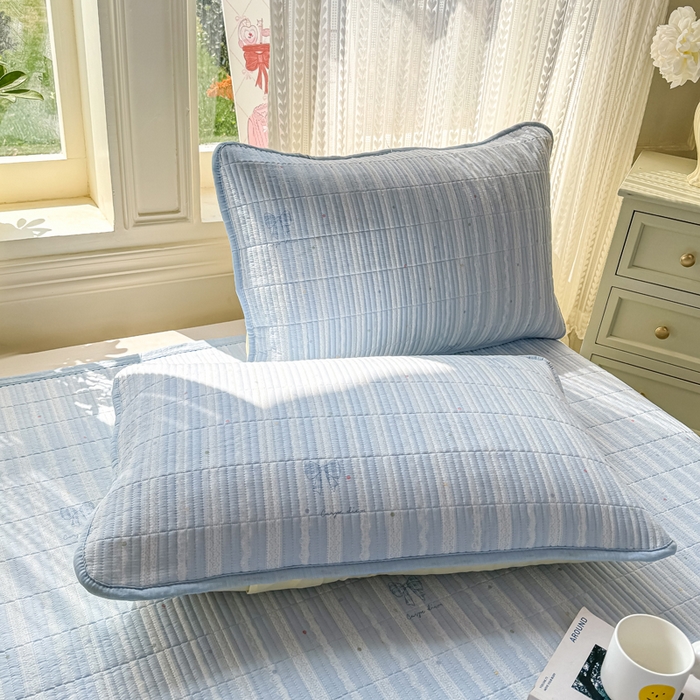 91家纺网 家纺一手货源 找家纺 家喜爱 2026新款木棉皱皱纱床盖（可提供买家秀） 蓝调蝴蝶结