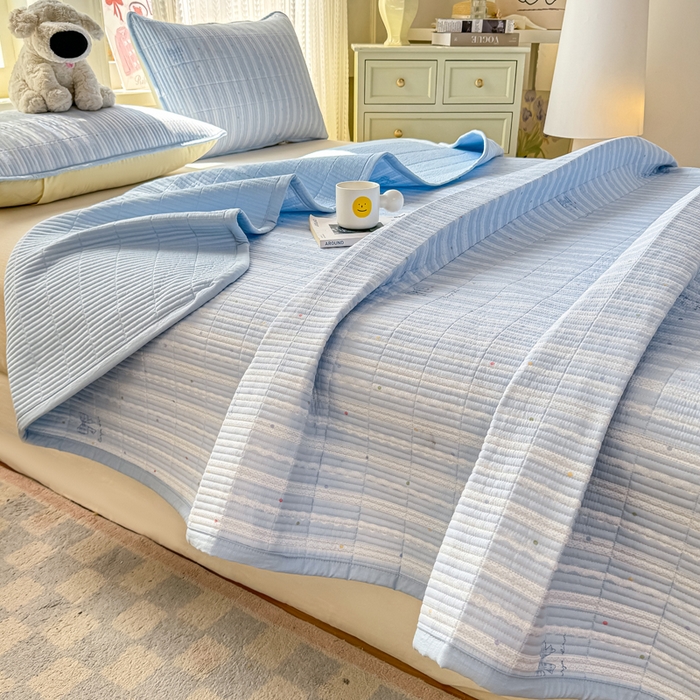 91家纺网 家纺一手货源 找家纺 家喜爱 2026新款木棉皱皱纱床盖（可提供买家秀） 蓝调蝴蝶结