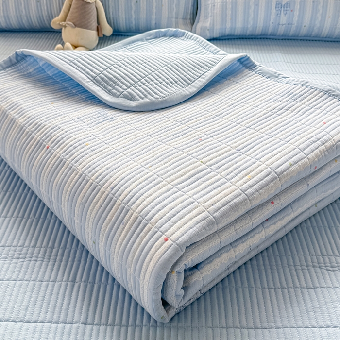 91家纺网 家纺一手货源 找家纺 家喜爱 2026新款木棉皱皱纱床盖（可提供买家秀） 蓝调蝴蝶结