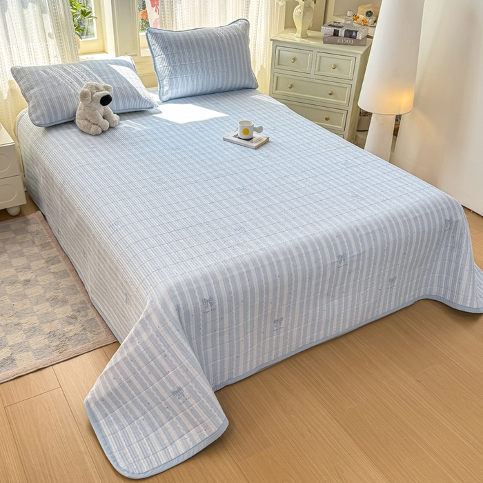 91家纺网 家纺一手货源 找家纺 家喜爱 2026新款木棉皱皱纱床盖（可提供买家秀） 蓝调蝴蝶结