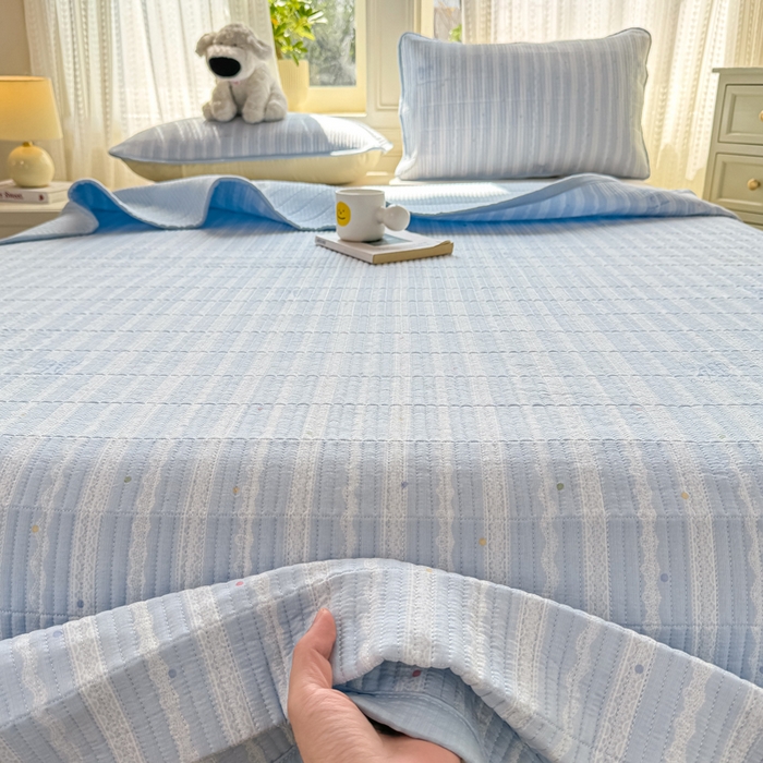 91家纺网 家纺一手货源 找家纺 家喜爱 2026新款木棉皱皱纱床盖（可提供买家秀） 蓝调蝴蝶结