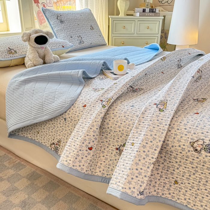 91家纺网 家纺一手货源 找家纺 家喜爱 2026新款木棉皱皱纱床盖（可提供买家秀） 星愿小狗