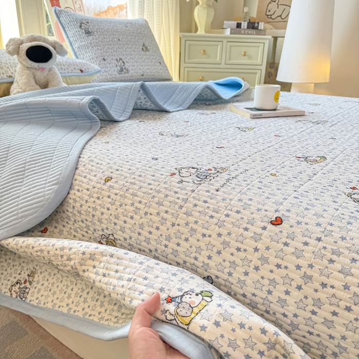 91家纺网 家纺一手货源 找家纺 家喜爱 2026新款木棉皱皱纱床盖（可提供买家秀） 星愿小狗