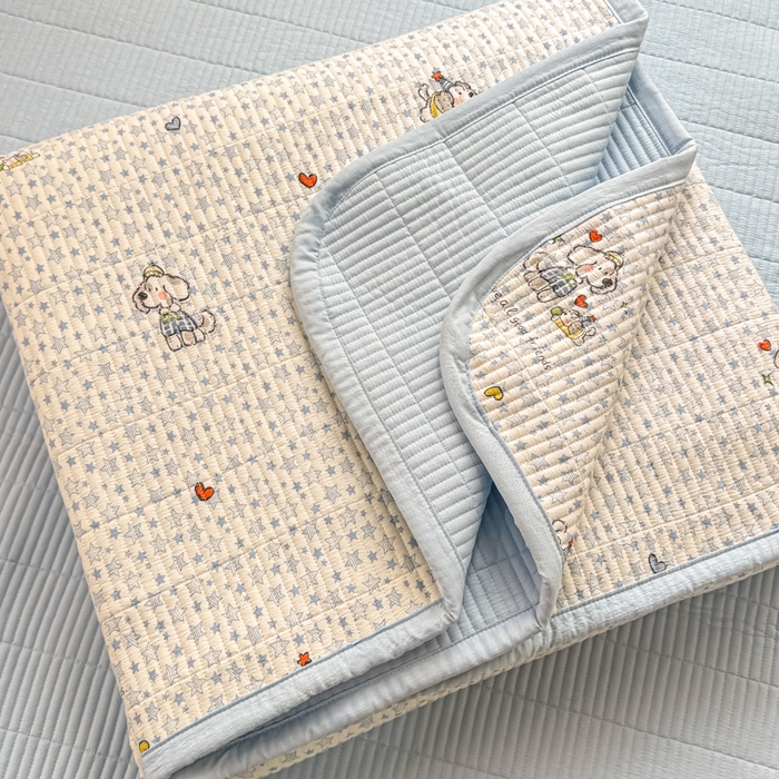 91家纺网 家纺一手货源 找家纺 家喜爱 2026新款木棉皱皱纱床盖（可提供买家秀） 星愿小狗