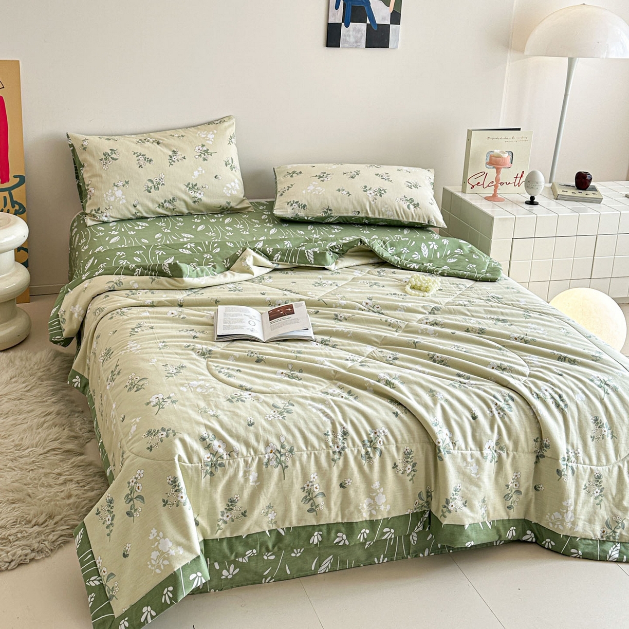 91家纺网 家纺一手货源 找家纺 梵克保罗 2026春夏新款10A抗菌全棉印花夏被被子被芯空调被 茶艺