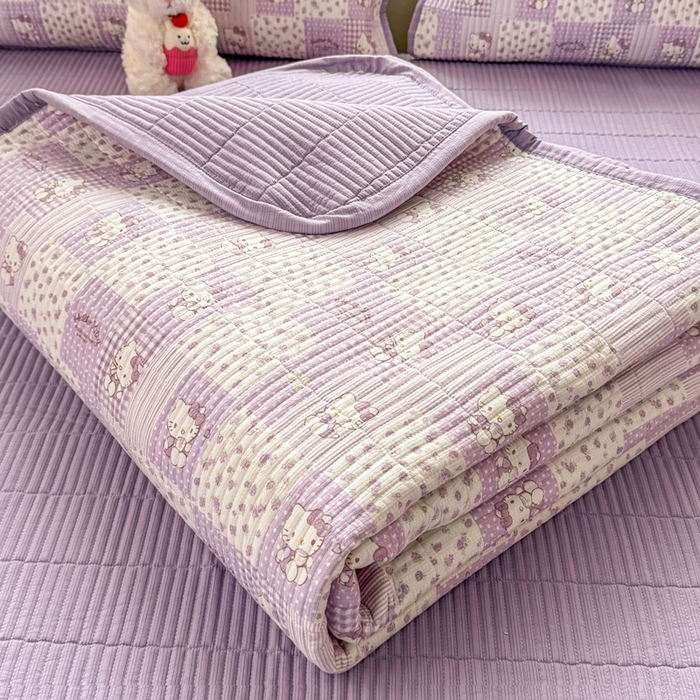 91家纺网 家纺一手货源 找家纺 家喜爱 2026新款木棉皱皱纱床盖（可提供买家秀） 紫格Kitty