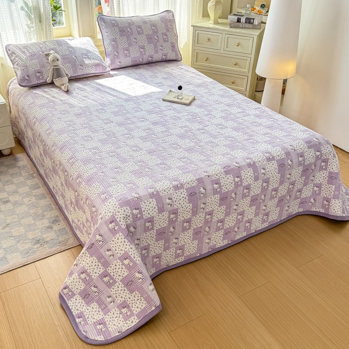 91家纺网 家纺一手货源 找家纺 家喜爱 2026新款木棉皱皱纱床盖（可提供买家秀） 紫格Kitty