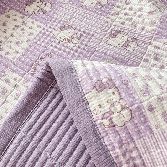 91家纺网 家纺一手货源 找家纺 家喜爱 2026新款木棉皱皱纱床盖（可提供买家秀） 紫格Kitty