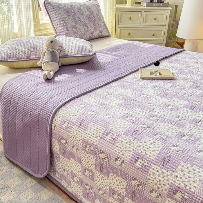 91家纺网 家纺一手货源 找家纺 家喜爱 2026新款木棉皱皱纱床盖（可提供买家秀） 紫格Kitty