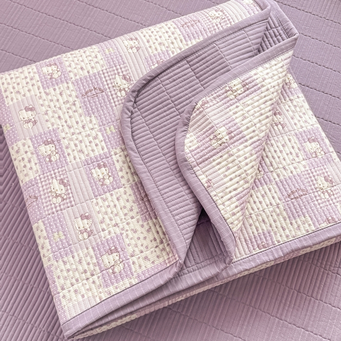 91家纺网 家纺一手货源 找家纺 家喜爱 2026新款木棉皱皱纱床盖（可提供买家秀） 紫格Kitty