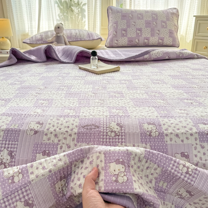 91家纺网 家纺一手货源 找家纺 家喜爱 2026新款木棉皱皱纱床盖（可提供买家秀） 紫格Kitty