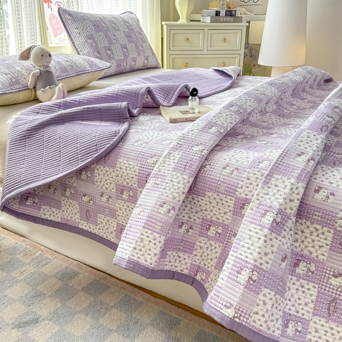 91家纺网 家纺一手货源 找家纺 家喜爱 2026新款木棉皱皱纱床盖（可提供买家秀） 紫格Kitty