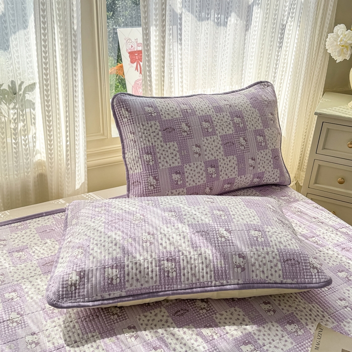 91家纺网 家纺一手货源 找家纺 家喜爱 2026新款木棉皱皱纱床盖（可提供买家秀） 紫格Kitty