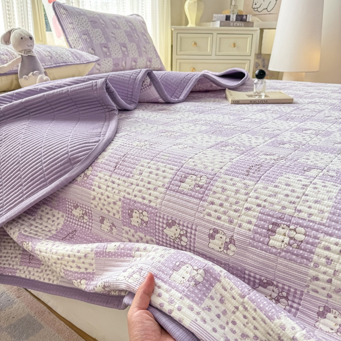 91家纺网 家纺一手货源 找家纺 家喜爱 2026新款木棉皱皱纱床盖（可提供买家秀） 紫格Kitty