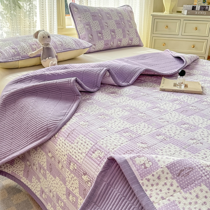 91家纺网 家纺一手货源 找家纺 家喜爱 2026新款木棉皱皱纱床盖（可提供买家秀） 紫格Kitty