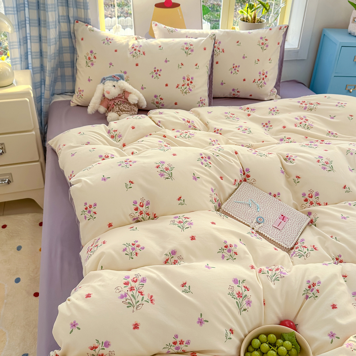 91家纺网 家纺一手货源 找家纺 铺尚美家纺 2026新款A类古法水洗仿棉云感纱四件套 丁香紫