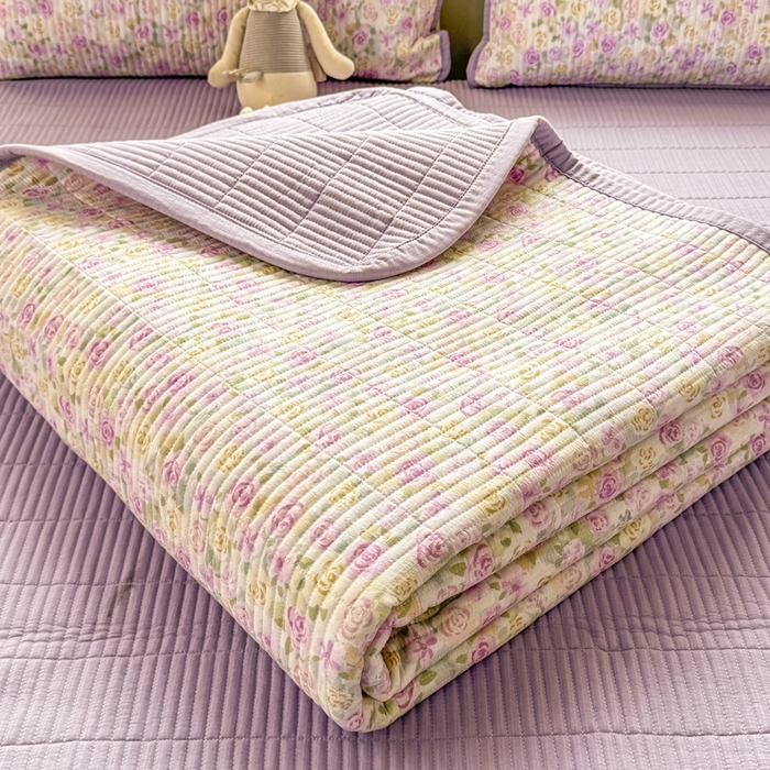 91家纺网 家纺一手货源 找家纺 家喜爱 2026新款木棉皱皱纱床盖（可提供买家秀） 紫雾玫瑰