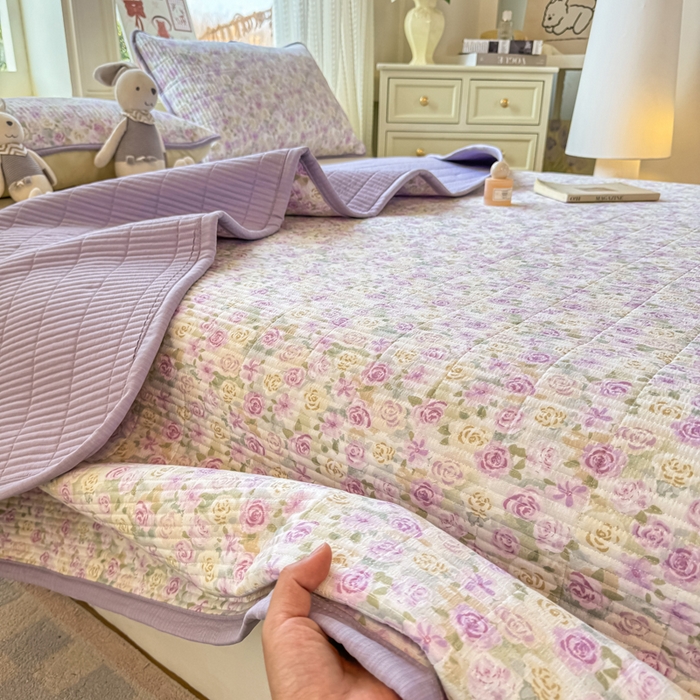 91家纺网 家纺一手货源 找家纺 家喜爱 2026新款木棉皱皱纱床盖（可提供买家秀） 紫雾玫瑰