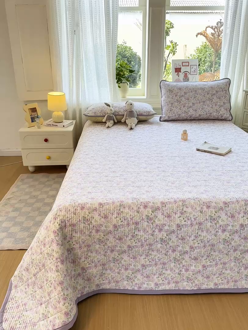 91家纺网 家纺一手货源 找家纺 家喜爱 2026新款木棉皱皱纱床盖（可提供买家秀） 紫雾玫瑰