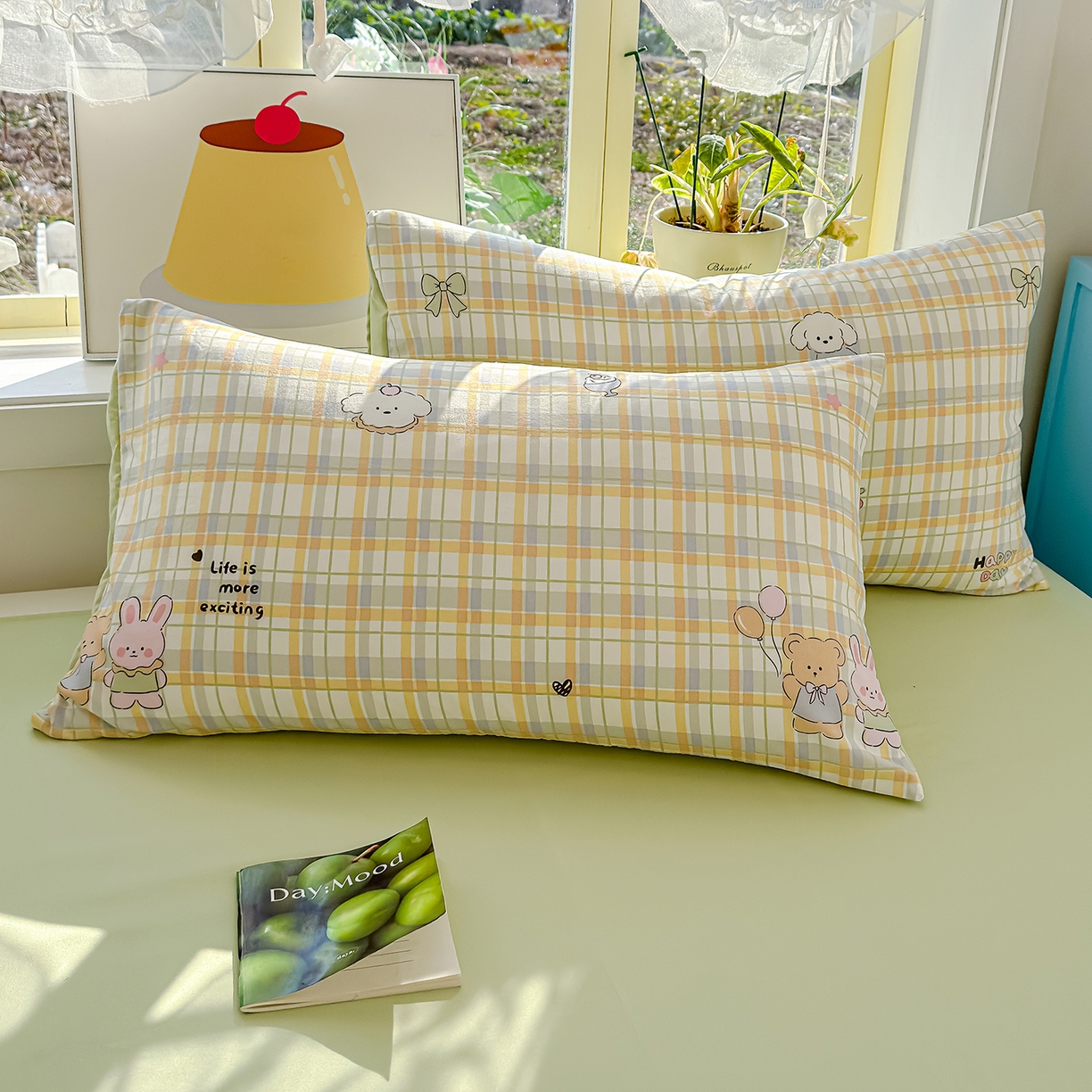 91家纺网 家纺一手货源 找家纺 铺尚美家纺 2026新款A类古法水洗仿棉云感纱四件套 格纹萌友团