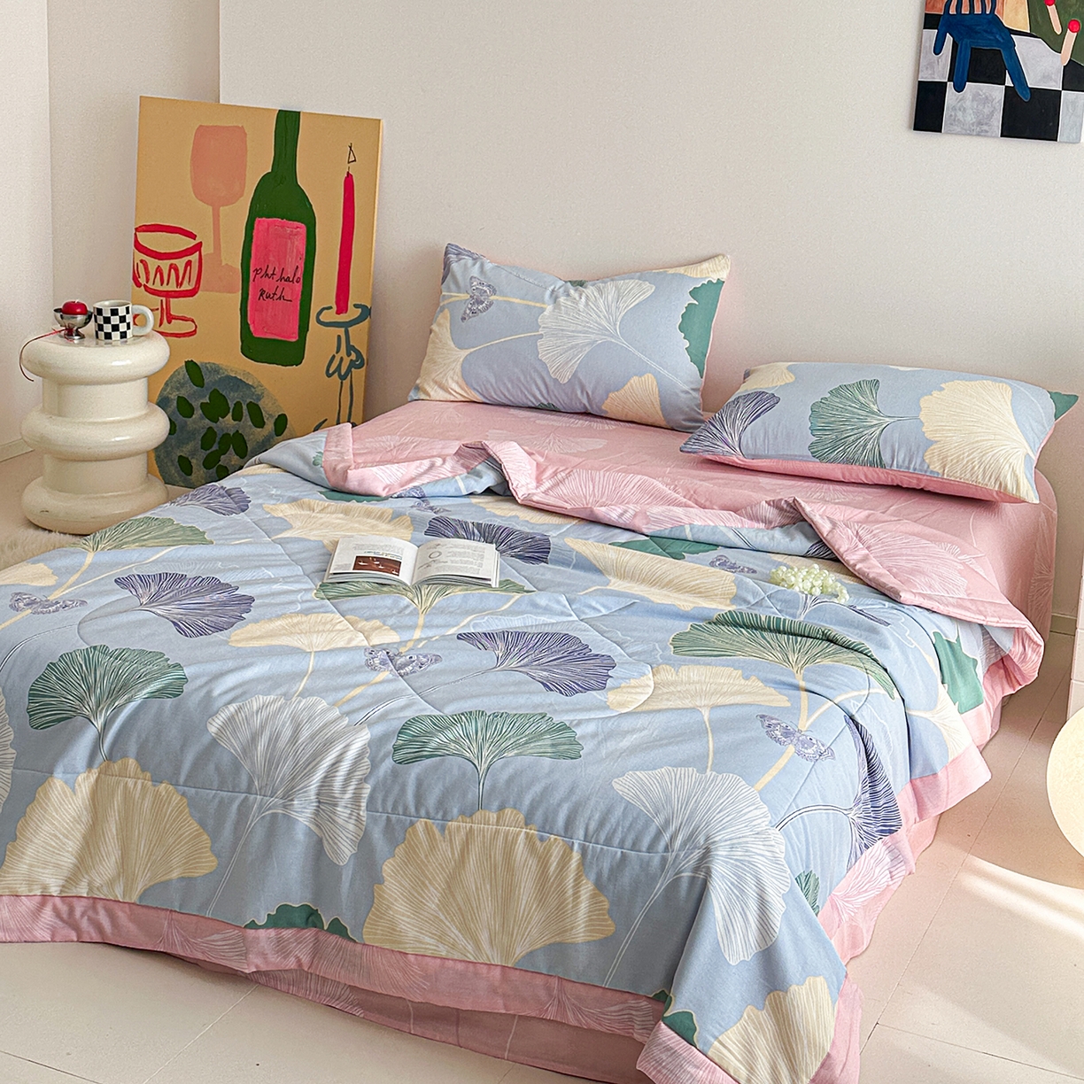 91家纺网 家纺一手货源 找家纺 梵克保罗 2026春夏新款10A抗菌全棉印花夏被被子被芯空调被 蝶舞杏运