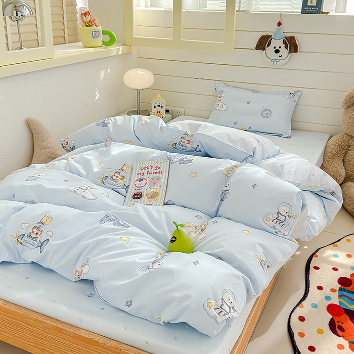 91家纺网 家纺一手货源 找家纺 良佐生活  2026年新款A类铂金精梳全棉学生三件套 太空探险