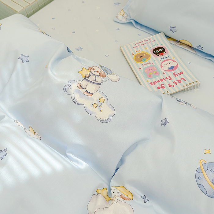 91家纺网 家纺一手货源 找家纺 良佐生活  2026年新款A类铂金精梳全棉学生三件套 太空探险