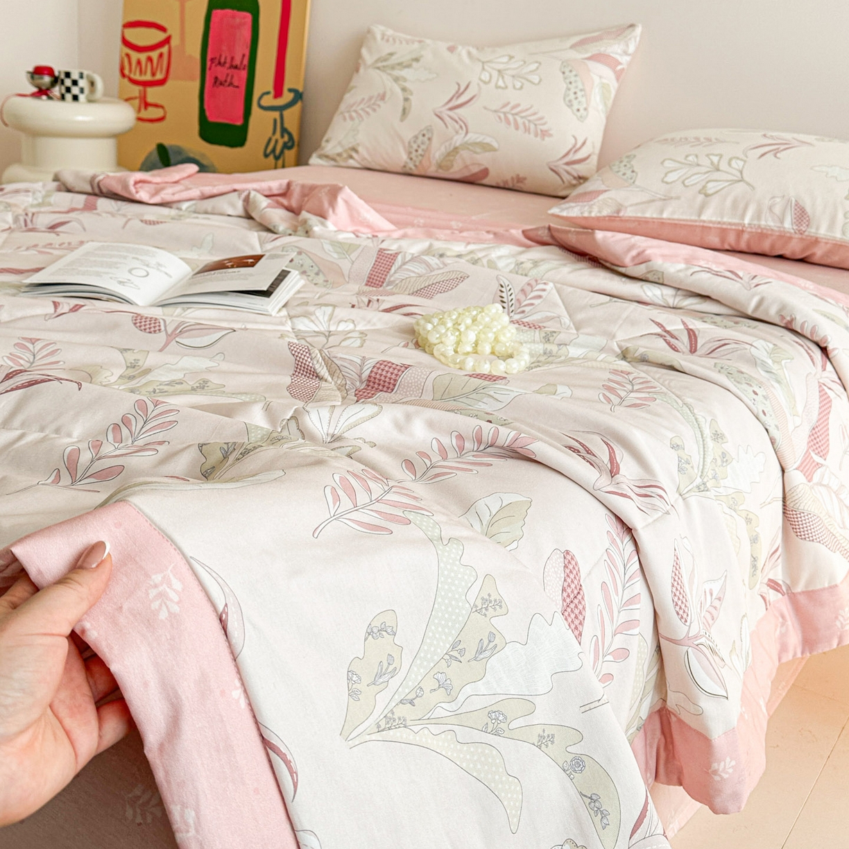 91家纺网 家纺一手货源 找家纺 梵克保罗 2026春夏新款10A抗菌全棉印花夏被被子被芯空调被 多巴胺粉