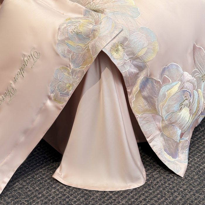 91家纺网 家纺一手货源 找家纺 2026新款高支高密刺绣四件套-花溪系列 花溪-樱花粉