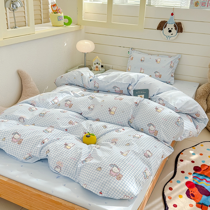 91家纺网 家纺一手货源 找家纺 良佐生活  2026年新款A类铂金精梳全棉学生三件套 乐兔蓝