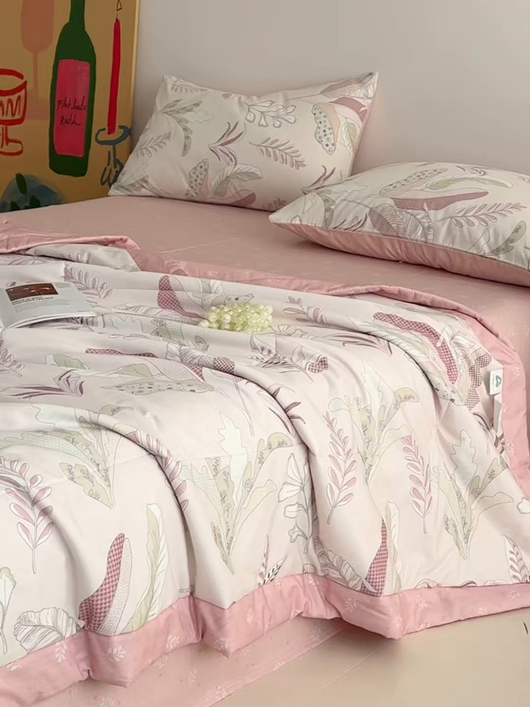 91家纺网 家纺一手货源 找家纺 梵克保罗 2026春夏新款10A抗菌全棉印花夏被被子被芯空调被 多巴胺粉