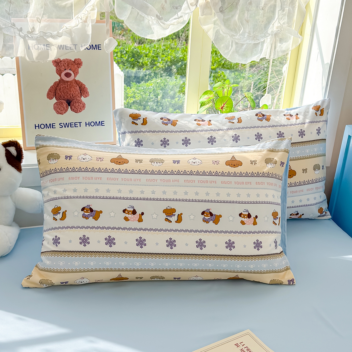 91家纺网 家纺一手货源 找家纺 铺尚美家纺 2026新款A类古法水洗仿棉云感纱四件套 狗狗乐园